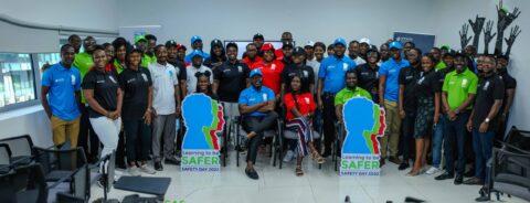 A group picture of Vivo Energy Ghana Employees and Contractors at the 2022 Safety Day Celebration on the theme, Learning to be Safer.