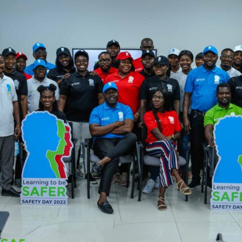 A group picture of Vivo Energy Ghana Employees and Contractors at the 2022 Safety Day Celebration on the theme, Learning to be Safer.