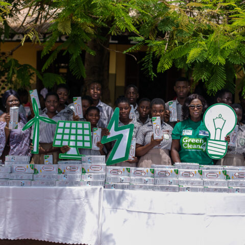 Final-year-students-from-beneficiary-schools-showcasing-the-solar-powered-lamps-at-the-launch-of-Green4Clean-project.