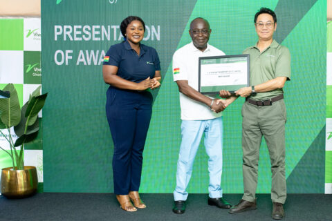 Mr. Christian Li, (right) Managing Director of Vivo Energy Ghana Presenting the Overall Best Haulier Award to the MD of J. K. Horgle Transport