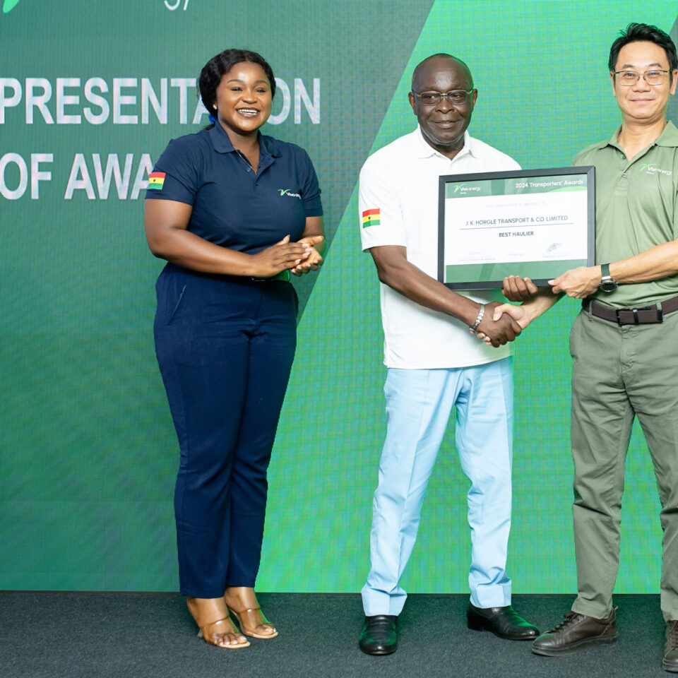 Mr. Christian Li, (right) Managing Director of Vivo Energy Ghana Presenting the Overall Best Haulier Award to the MD of J. K. Horgle Transport