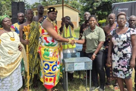 Chief of Breman Fosuansa, Nana Okwan III receiving the donated school desks on behalf of the school_jfif