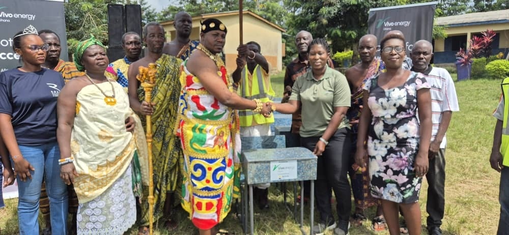 Chief of Breman Fosuansa, Nana Okwan III receiving the donated school desks on behalf of the school_jfif