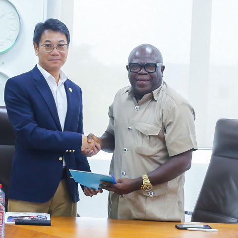 Mr. Christian Li, Managing Director of Vivo Energy Ghana PLC (left) and Ing. Emmanuel Kotey Ashie, Principal of the Applied Technology Institute exchanging pleasantries after a successful signing of the MoU
